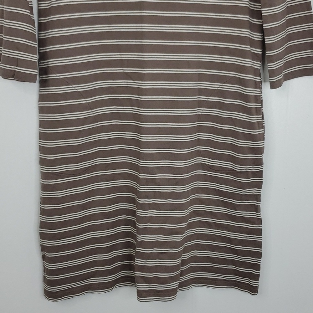 Garnet Hill Dress Striped 3/4 Sleeve Shift Pockets Scoop Neck Brown Womens 02 - Picture 4 of 11